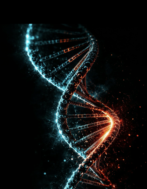 A glowing DNA double helix