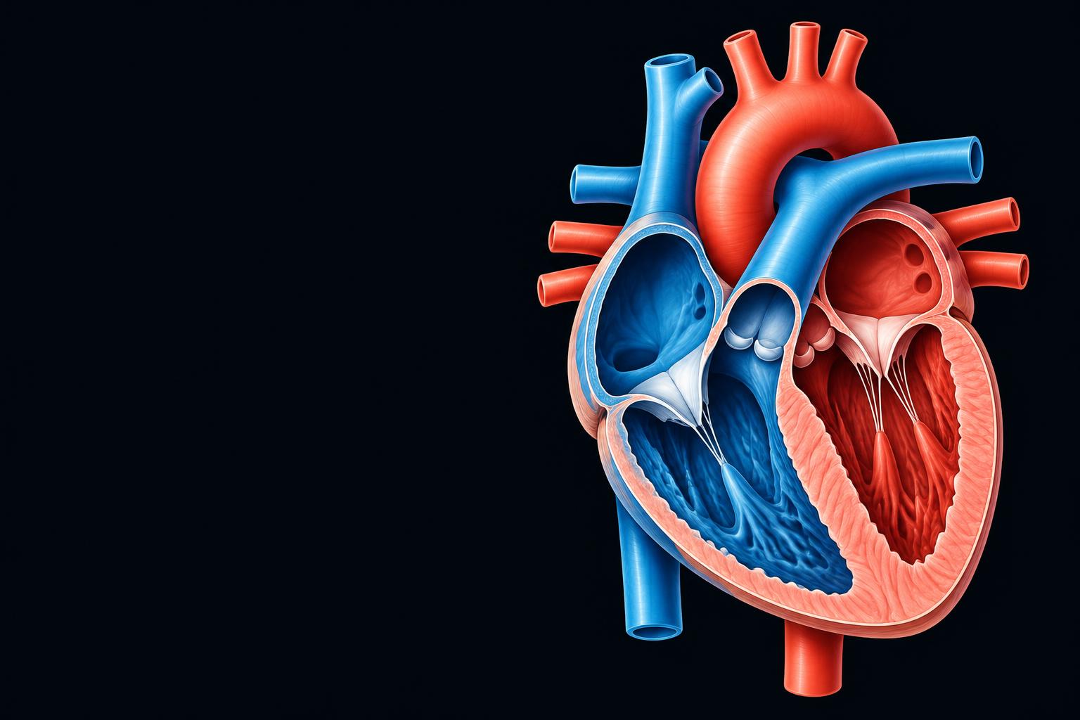 Concept illustration showing a cutaway heart and major blood vessels